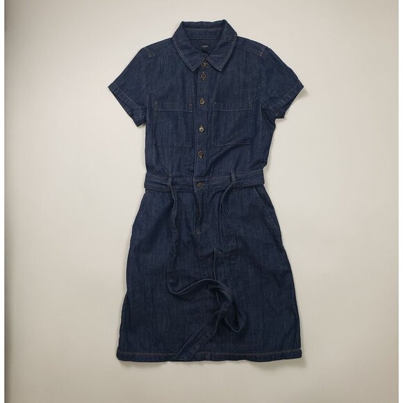 J. Crew Factory Denim Utility Mini Dress in Blue Rinse Size 00 Belted Casual NWT - Picture 13 of 16